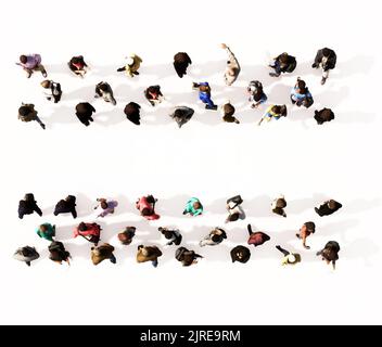 Concept or conceptual large community of people forming the = font. 3d illustration metaphor for unity and diversity, humanitarian, teamwork Stock Photo