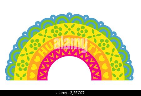 Colorful LGBT Rainbow with mandala pattern and hearts. Romantic, love and Valentine's day concept. Vector illustration Stock Vector