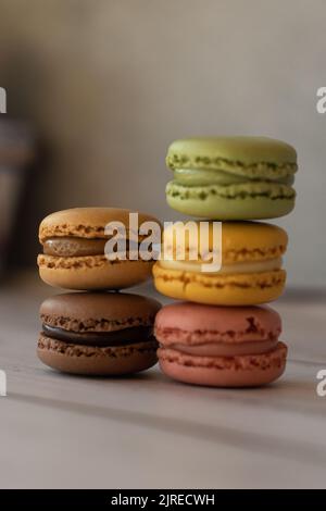 Colorful macaroons close-up on gray background Stock Photo
