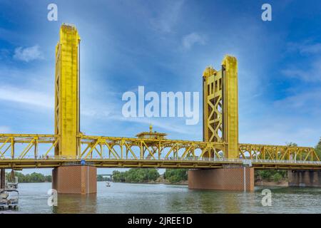 Gold Tower Bridge in Sacramento California, USA Stock Photo