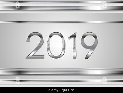 2019 tech silver stripes abstract background. New Year concept vector design Stock Vector