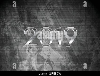 2019 New Year on dark grey grunge wall background. Vector Christmas design Stock Vector