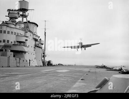 A Hawker Sea Hurricane of 885 Squadron, Fleet Air Arm flying over the ...