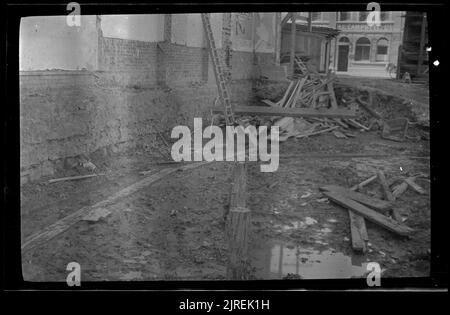 Building site at corner of Bond and Jetty Streets, Dunedin, 1923, maker unknown. Stock Photo