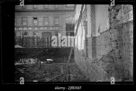 Building site at corner of Bond and Jetty Streets, Dunedin, 1923, maker unknown. Stock Photo