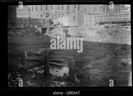 Building site at corner of Bond and Jetty Streets, Dunedin, 1923, maker unknown. Stock Photo