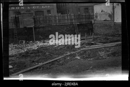 Building site at corner of Bond and Jetty Streets, Dunedin, 1923, maker unknown. Stock Photo