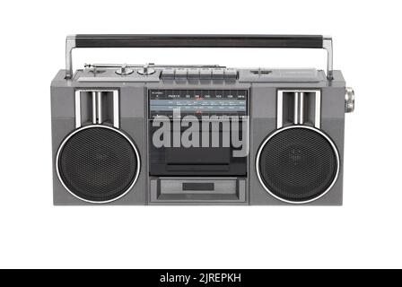 An old retro tape recorder radio cassette player, isolated on white with path cut out Stock Photo