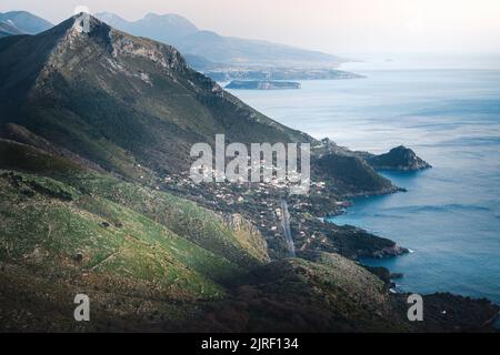 This is the beautiful landscape surrounding the Christ the Redeemer statue in Maratea, Italy. Stock Photo