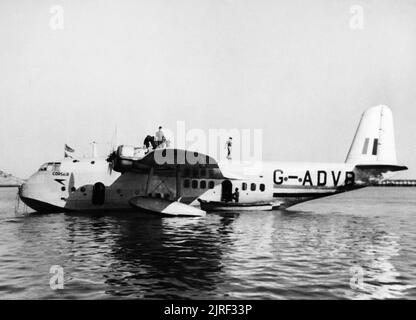 British Overseas Airways Corporation and QANTAS, 1940-1945. Short S.30 Empire ('C' Class Flying Boat), G-ADVB 'R.M.A. Corsair' moored on Lake Gwalior, India, 1941-43. Stock Photo