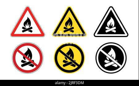 Bonfire or campfire sign vector illustration set Stock Vector