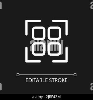 Scanning qr code pixel perfect white linear ui icon for dark theme Stock Vector