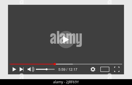 Play video layout. Interface of multimedia player of social media. Mockup on white background. Vector illustration. EPS 10. Stock Vector