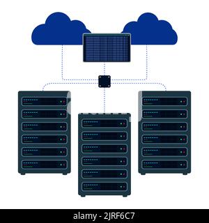 Flat data hosting servers connected to cloud. Vector illustration. EPS 10. Stock Vector