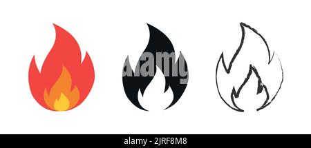 Set of fire symbols and flame vector illustration icons Stock Vector