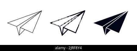 Flying paper plane vector illustration icon and paper toy airplane symbol set Stock Vector