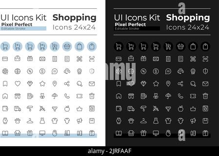 Shopping pixel perfect linear ui icons set for dark, light mode Stock Vector