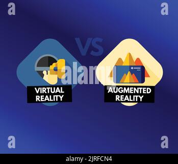 Augmented Reality and Virtual Reality Vector Illustration - AR vs VR human head and face vector with AR and VR devices Stock Vector