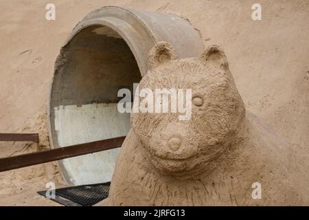 Lappeenranta, Finland. August 21, 2022. Bear - sand sculpture in  Finnish nature themed Lappeenranta Sandcastle Stock Photo