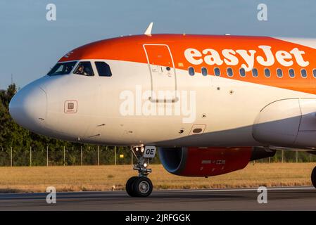 Easyjet logo name on plane, Bristol airport, England, UK Stock Photo ...