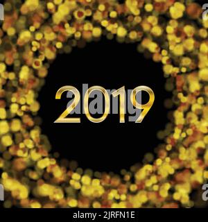 New Year 2019 golden bokeh particles abstract vector background Stock Vector
