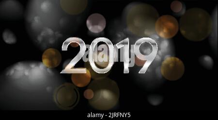 New Year 2019 abstract dark bokeh background. Vector design Stock Vector