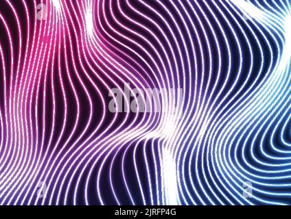 Blue ultraviolet neon curved wavy lines abstract background. Glowing vector design Stock Vector