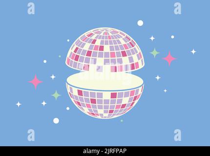Disco party banner. Retro music poster. Party Template dj. 80s Disco ball. Party 70s. Stock Vector