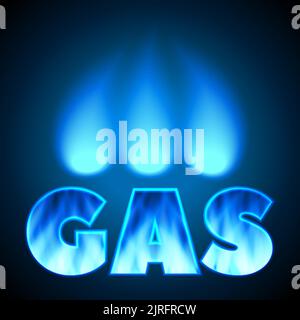 word gas with blue flame vector realistic Stock Vector