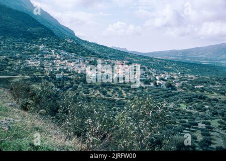 Historic village Kavousi in Crete, the largest and most populous of the Greek islands, the centre of Europe's first advanced civilisation. March 1980. Archival scan from a slide. Stock Photo