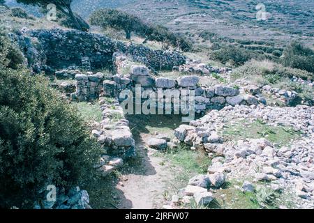 Minoan palace complex at Gournia in Crete, the largest and most populous of the Greek islands, the centre of Europe's first advanced civilisation. March 1980. Archival scan from a slide. Stock Photo