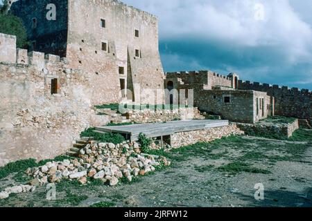 Venetian fort at Sitia in Crete, the largest and most populous of the Greek islands, the centre of Europe's first advanced civilisation. March 1980. Archival scan from a slide. Stock Photo