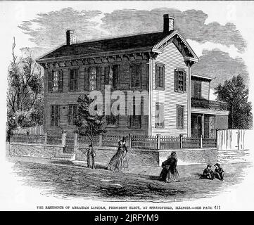The residence of Abraham Lincoln, President elect, at Springfield, Illinois (1860). 19th century illustration from Frank Leslie's Illustrated Newspaper Stock Photo