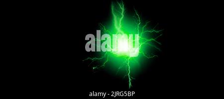 Exploding bolts of lightning electricity energy green pure power Stock Photo