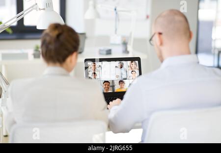 business team having video conference at office Stock Photo