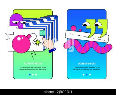 Viruses and words errors - colorful flat design style banners Stock Vector