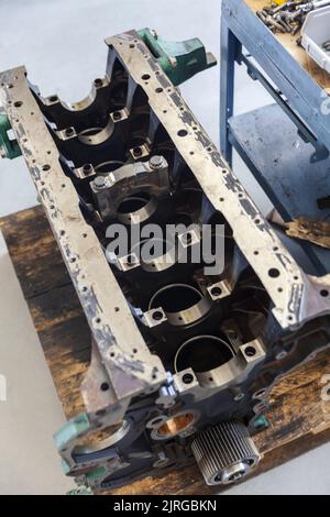 engine head with valves, redy for service, close up Stock Photo