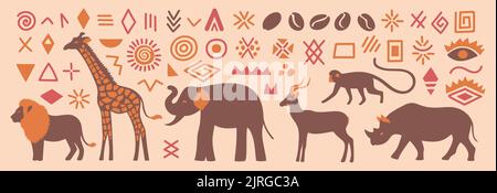 Abstract African set with abstract minimalist wild animals. Stock Vector