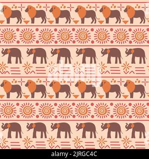 Abstract African seamless pattern with simple wild animals. Stock Vector