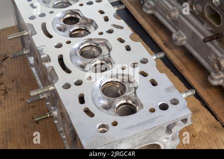 engine head with valves, redy for service, close up Stock Photo