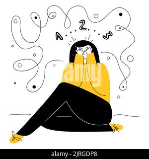 OCD symptoms with girl fear, has intrusive thoughts and counting. Obsessive compulsive disorder vector illustration concept with neurosis discomfort Stock Vector