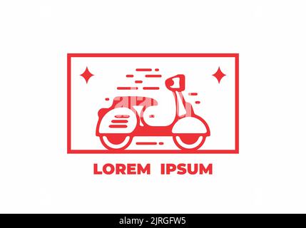 Illustration of a Red scooter in monoline art badge design Stock Vector