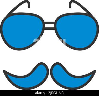 Glasses And Mustache Icon. Editable Bold Outline With Color Fill Design. Vector Illustration. Stock Vector