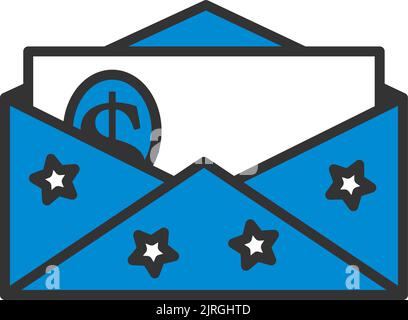 Birthday Gift Envelop Icon With Money. Editable Bold Outline With Color Fill Design. Vector Illustration. Stock Vector