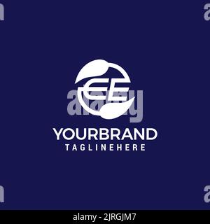EE logo monogram with green leaf nature organic bio curved shape premium vector design template Stock Vector