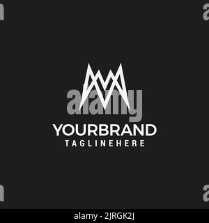 M monogram letter logo crossing thin line black and white mockup MM hipster emblem Stock Vector