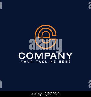 Abstract Initial Letter C and E Linked Logo. Circular Rounded Line Infinity Style isolated on Blue Background Stock Vector