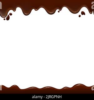 Melted chocolate horizontal borders. Sweet dripping frame Stock Vector
