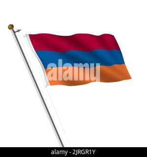 Armenia flagpole 3d illustration on white with clipping path Stock Photo