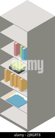 Book cabinet isometric icon. House storage furniture Stock Vector